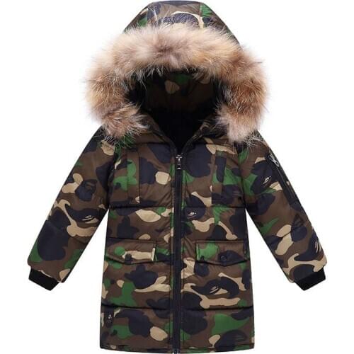 Fashion Winter New Kids Boys Down Parkas Clothes Cotton Clothing Long Hooded Keep Warming Down Jacket Camouflage Outerwear Coat