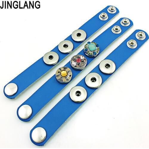 Fashion Bracelets 18mm Interchange Snap Button Blue Leather Cuff Bracelets & Bangles Free Shippings