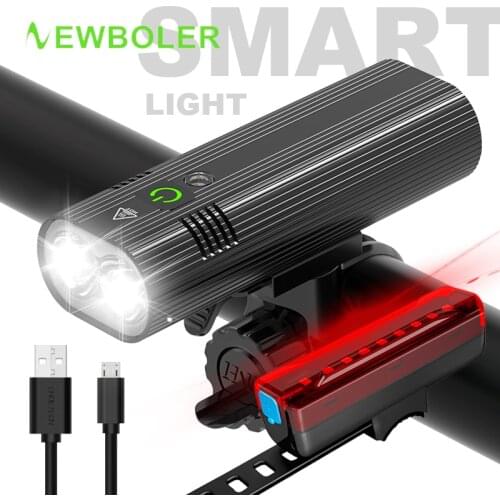 NEWBOLER 2021 New Smart Sensor Bicycle Light L2 USB Bike Front Rear Light Set Waterproof LED Cycling FlashLight Bike Accessories