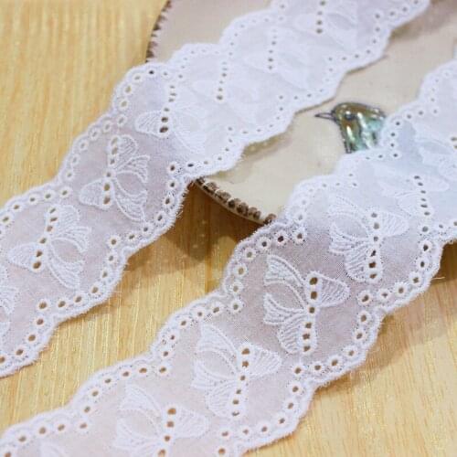 Delicate Natural-white Cotton Cloth Bowknot Embroidered Lace Fabric DIY Handmade Lace Trim DIY Crafts Accessories4.8cm 5Yds/lot