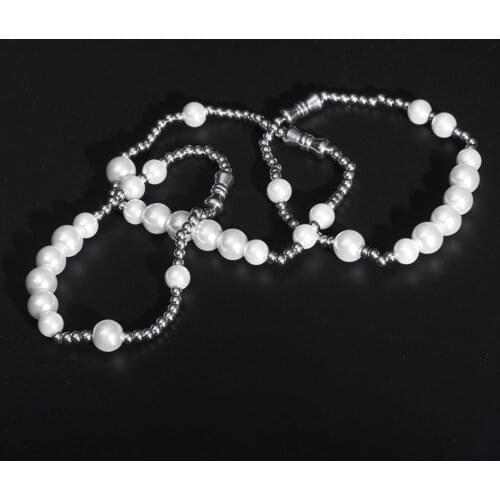 Stainless Steel Delicate Pearl Bead Women Men Bracelet Bangle Jewelry Gift For Him