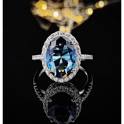 2021 New Luxury Blue Color Oval 925 Sterling Silver Engagement Ring for Women Anniversary Gift Jewelry Wholesale R6430