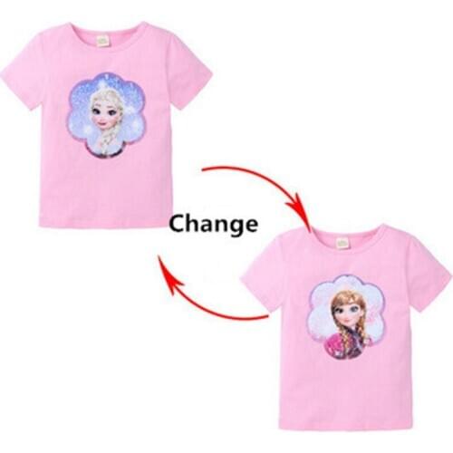 Summer New Baby Girl Clothes For Girls T-shirt Snow Queen Anna Elsa Cartoon Print Short Sleeve Shirts For Girl Gifts Child Tees