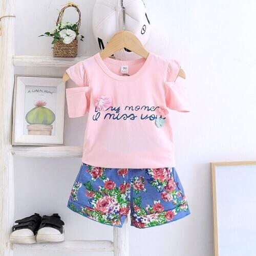 Baby girls Clothes Children Cotton Summer Printed T-shirt flowers Short pants 2Pcs/sets Infant Outfit Kid Toddler Tracksuits set