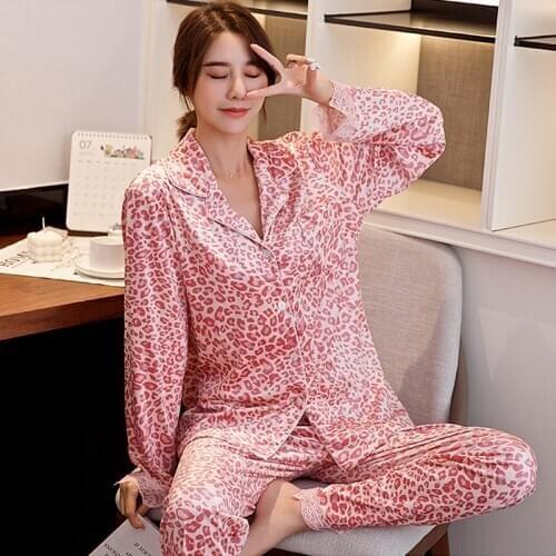 Womens Pajamas Set Lace Spring Silk Pijama Girl Sleepwear Long Pyjamas For Woman Suit Female Nightwear Autumn Clothing Set