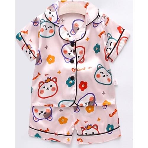Baby Girl Boy Pajamas Set Silk Satin Pyjamas Childrens Clothing Sets Short Sleeve Blouse Top + Shorts Sleepwears Kids Home Wear