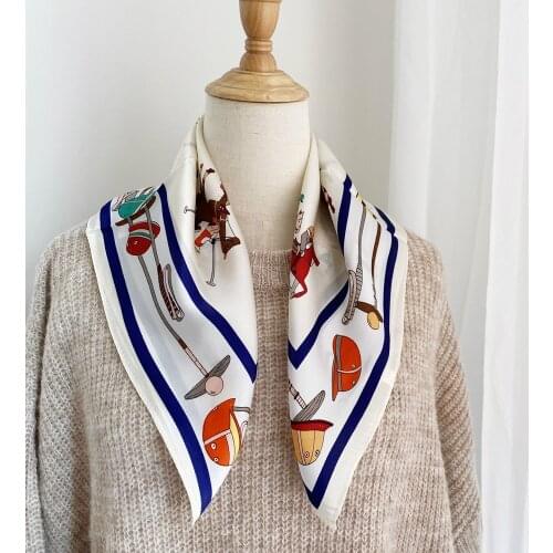 53cm Square Satin Scarf Mulberry Silk Kerchief Plain Crepe Cartoon Printing Horse Natural Silk Office Lady Fashion Accessories