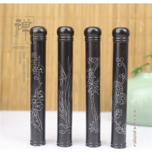 Wood crafts ebony purple Tan head screw short 3.5 inch tube inlaid silver tube high-grade incense incense