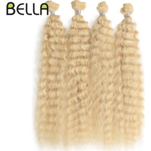 Bella Deep Wave Hair Bundles 4Pcs/Pack 26 inch 613 Blonde Ombre Brown Red Soft Synthetic Hair Bundles Weave Hair Extensions
