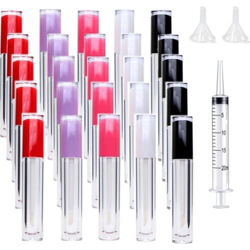 20Pcs 6ML Lip Gloss Tubes Empty Lip Gloss Containers Refillable Tubes for DIY Lip Gloss Balm Cosmetic with Free Syringe