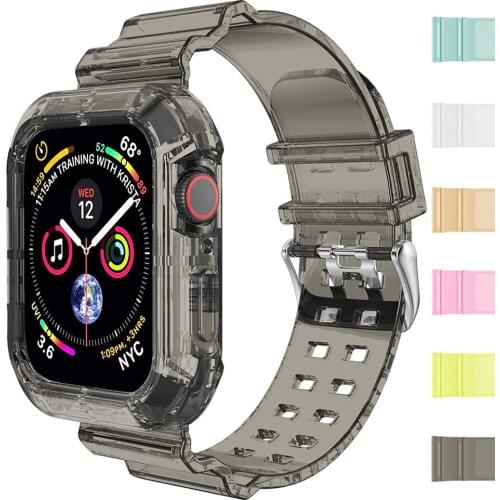For apple watch strap iwatch se 6 5 4 3 band + case 44mm 40mm 42mm 38mm Clear Soft Silicone Sports bracelet for apple watch se