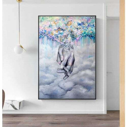 Romantic Lover Hand In Hand Canvas Painting Black White Wall Art Poster Print Nordic Abstract Art Picture for Couples Room Decor