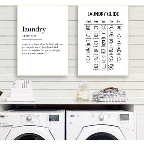 Laundry Guide Canvas Painting Wall Art Laundry Cheat Sheet Poster Print Minimalist Art Poster Wall Pictures for Bathroom Decor