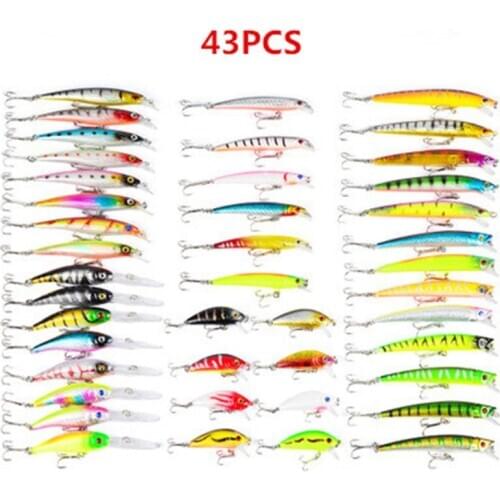 Weimostar 43 PCS Classic Fishing Lure Soft Lure And Hard Lures Minnow Plastic Fishing Bait crankbaits Lifelike Artificial bait