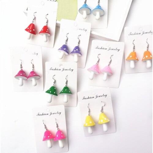 New Year Colorful Mushroom Dangle Earring Cute Sweet Fresh Handmade Long Pendant Jewelry Best Accessories Gift for Women Girls