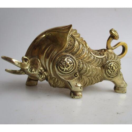 Long 8 inch/20CM Home Decor Feng Shui brass Money OX statue /Metal Decoration Crafts Luchy Bull Sculptures