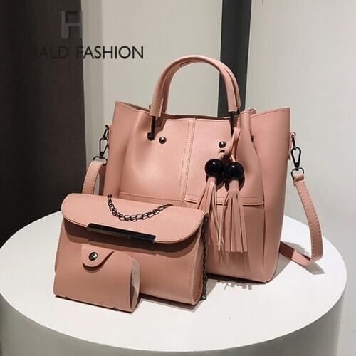 3pcs Luxury Handbag Women PU Leather Tassel Handle Bag Brands Female Shoulder Bag Fashion Crossbody Bag 2020 New Trend Purse