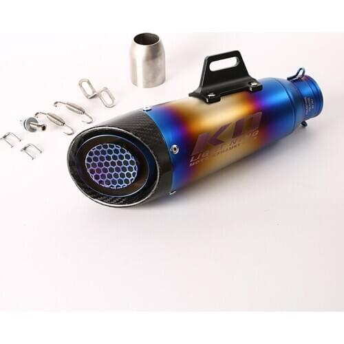 Blue Universal 38-51 mm Motorcycle Exhaust Tail Pipe No DB Killer Escape Carbon Fiber Exhaust Tips with Wire-netting 315 mm Tube