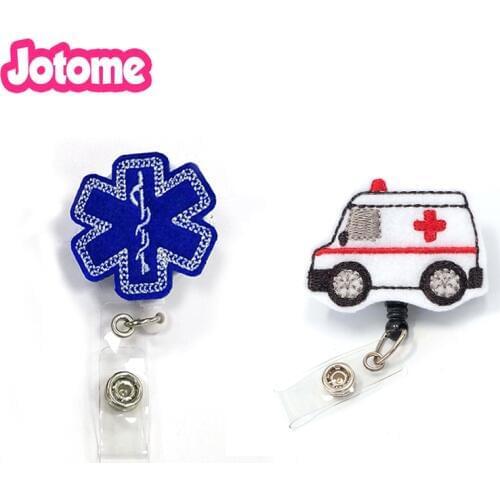 10/20pcs Emt styles Cheap Felt handmade knitting ambulance medical nurse Retractable id badge holder reel