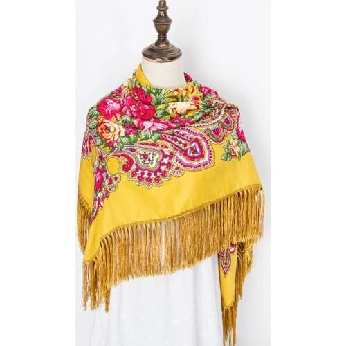 Women Floral Pattern Fringe Big Size Square Scarf Printed Scarf Shawls Wraps Hijabs 8Colors 10PCS/lot