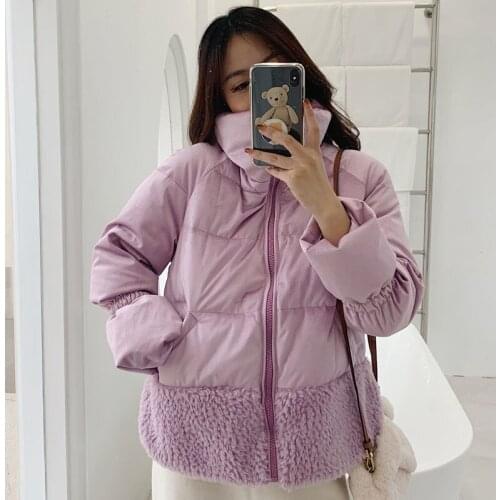 2021 fashion new down jacket women coat winter thick warm clothing turn-down collar jacket 100%wool parka real fur patchwork