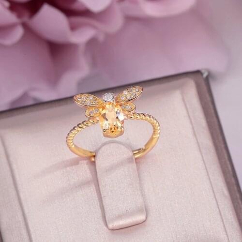 Fine Jewelry Sterling Silver Ring Citrine Bee Natural Oval Yellow Gemstone 925 Rings for Women 14K Gold Accessories Anel CCRI019