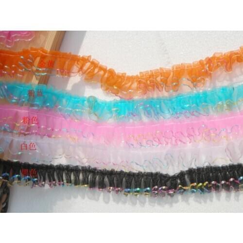 5meters/lot Lace 2.5CM double-sided side of the colorful silk folds lace 5kinds colors ruffled Flowers lace SC313
