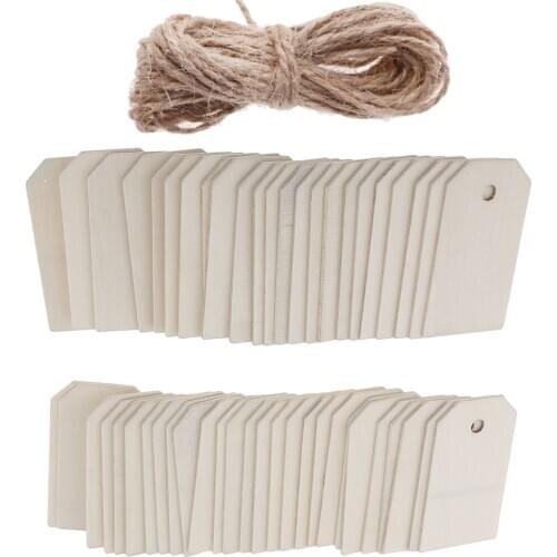 50 Pieces Wooden Rectangle Shape Tag Embellishment For Craft With Rope Wooden