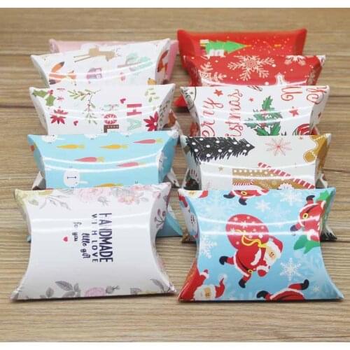 9x7x2.5cm brown/white color 50pcs pillow box DIY handmade/cute animals boxes for packaging pillow merry christmas gift party box