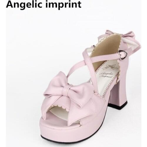 Angelic imprint woman mori girl lolita cosplay shoes lady high heels pumps women princess summer dress sandals 33-47 7.5cm 8473