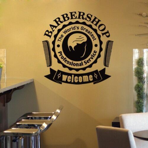 Barbershop Welcome Wall Sticker Professinal Haircut Wall Art Sticker Haie Styling Comb Design Wall Poster Hair Salon Decor AZ256