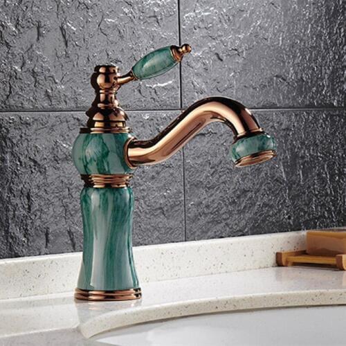 Free shipping Hot sale stone gold bathroom basin faucet with solid brass stone basin faucet of hot cold golden basin mixer tap