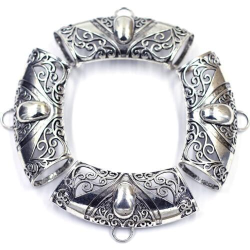 1Pc Bail Bead For Wrap Scarf Pendant Flowers Pattern Antique Silver Tone Classic Crafts Jewelry DIY Findings 10x5cm