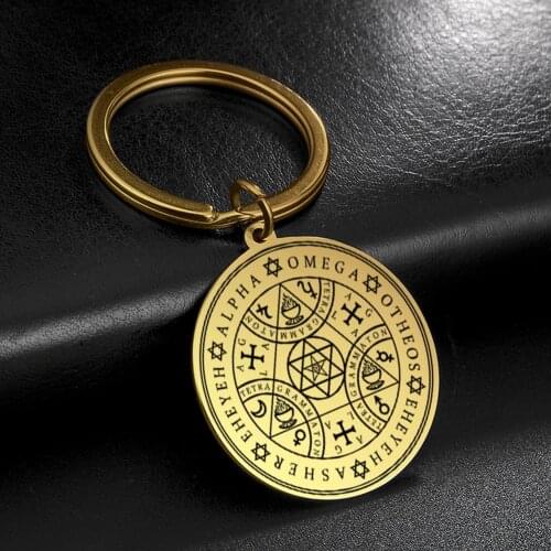 Dawapara Tetragrammaton Amulet Pendant Keyring Magic Board Enochian Angel Magic Amulet Stainless Steel Keychain