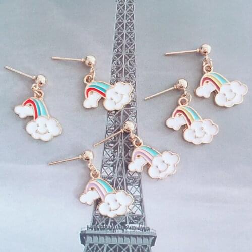 Rainbow Cloud Long Tassel Pendant Earrings Cute Sweet Girl Earrings Trendy Simple Womens Daily Jewelry Accessories Gifts