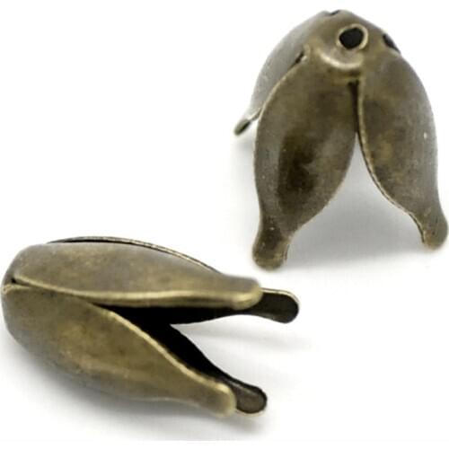DoreenBeads Iron Based Alloy Beads Caps Flower Antique Bronze Color DIY Earrings Jewelry(Fits 10mm Beads) 13mm x 8mm, 200 PCs