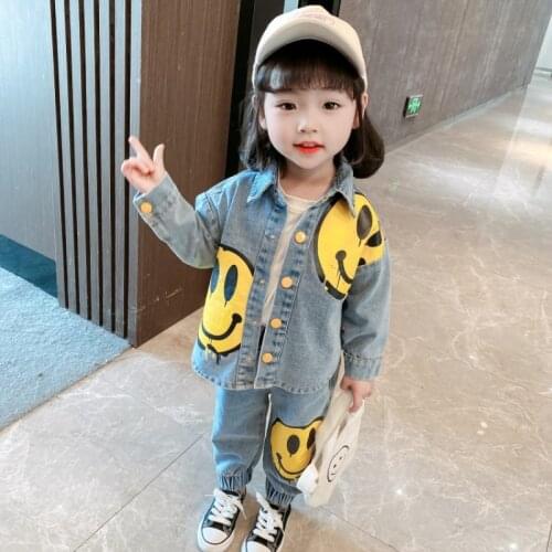 Jean Spring Summer Childrens Clothes Set Baby Girls Coat + Pants 2pcs/Set Kids School Beach Outdoor Teenage Girl Clothing High