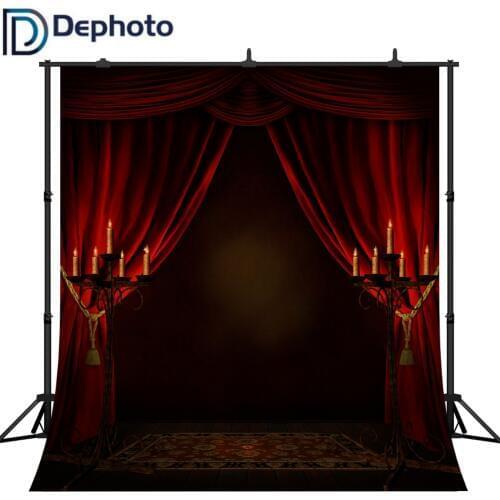 Dephoto Photography Backdrop Candle Halloween Night Haunted House Red Curtain Photo Background Vampire Party Shoot prop