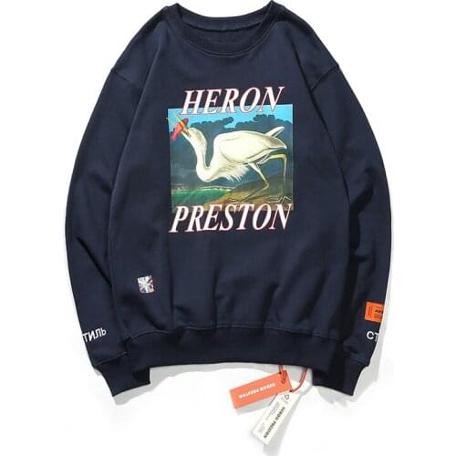 Heron Preston Crane Print Men and Women Large Size Loose Pullover Sweater Fashion Couple Jacket Tops Women