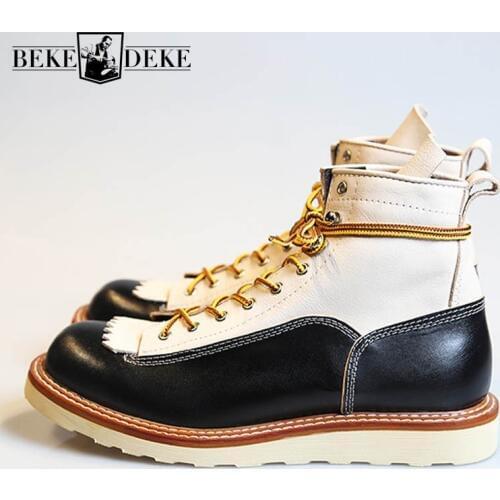 Italy Real Leather High Top Shoes Men England Style Vintage Casual Work Boots Lace Up Office Dress Shoes Botas Hombre
