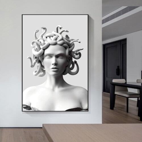 Canvas Painting Vaporwave Sculpture Of Medusa Canvas Art Posters Graffiti Art On the Wall Art Cover Face of Medusa Pictures