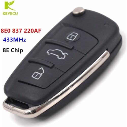 KEYECU Folding Remote Key Keyless Entry 3 Button 433MHz 8E Chip for Audi Q7 8E0 837 220AF