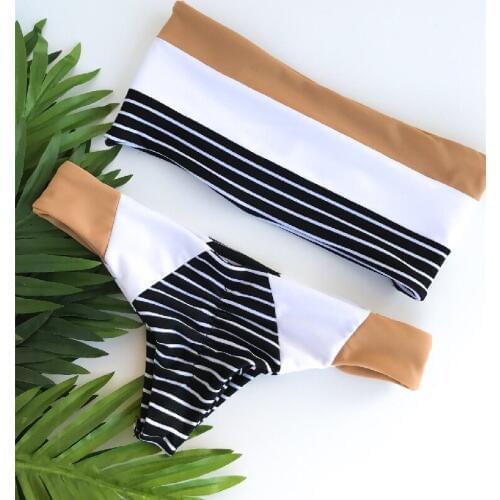 Striped Patchwork Color Bra Set Sexy Summer Women Clothes