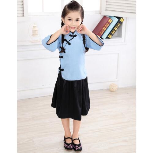 Girl Clothes Suits School Graduation Costumes Children Chinese Chi-pao T-Shirts Skirt Sets Princess Baby Girls Outfits