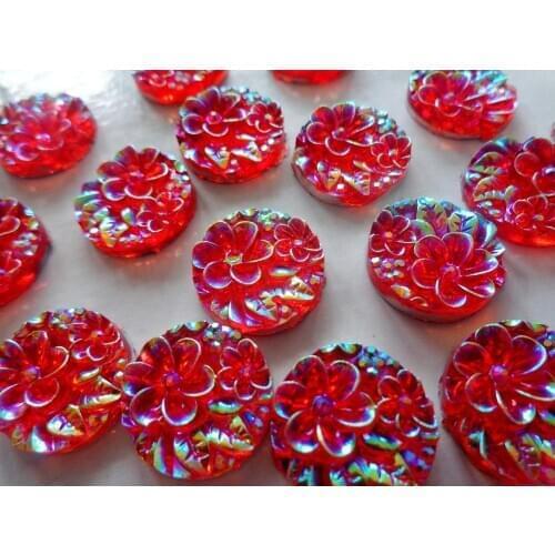Red AB colour Round 16mm Surface of a flower crystal Sew On rhinestones resin gem stones flatback strass 100pcs/lot