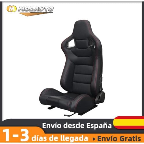 Modest sports car seat, adjustable Semibaquet, with included rails, driver and passenger, black leather and carbon patch
