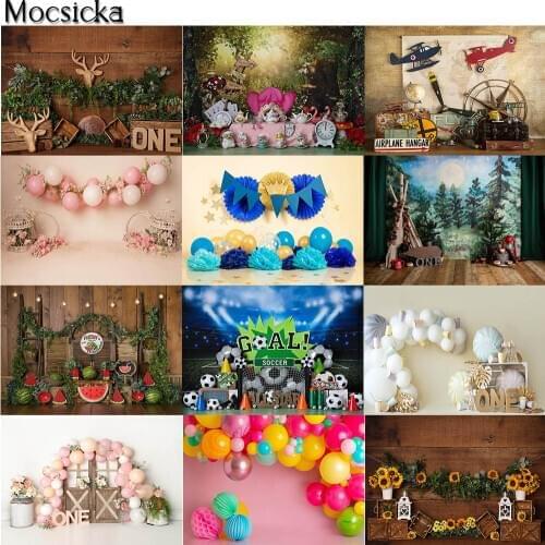 Mocsicka Child 1st Birthday Cake Smash Photography Backdrops Balloon Flower Decor Birthday Photo Props Studio Booth Background