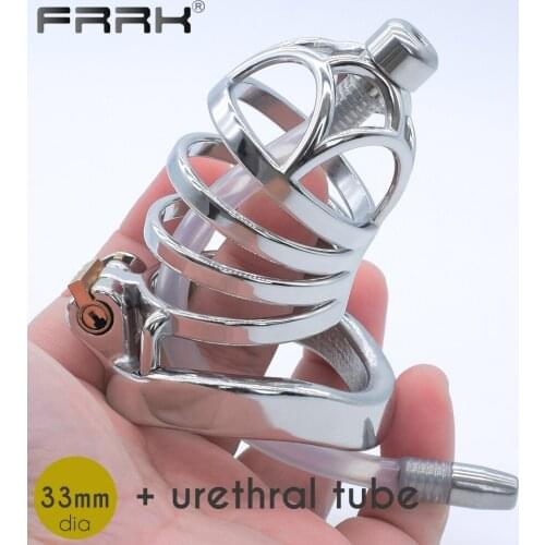 FRRK Male Chastity Cage with Urethral Stretcher Bondage Device BDSM Sex Toys for Adults 18 Men to Play Lock Games Sexual Shop