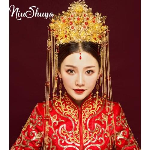 NiuShuya Vintage Chinese Style Hair Crown Classical Traditional Bridal Headdress Wedding Hair Accessory Gilding Coronet Headwear