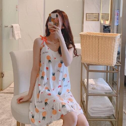 Summer Womens Short Cute Sleepwear Home Nightshirt Women Causal Sleepwear Loose Ladies Nightgown Women Dress with Chest Pad
